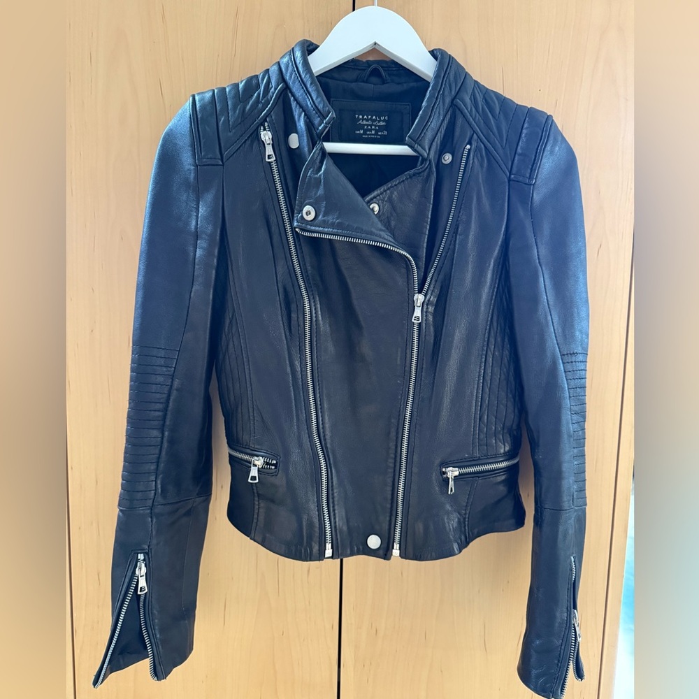 Zara Black Leather Moto/Biker Jacket